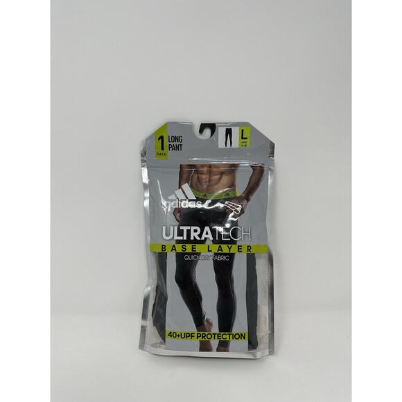 Mens Adidas Climalite ULTRA TECH Long Pants Quick Dry Base Layer Black Large NEW - Picture 1 of 4